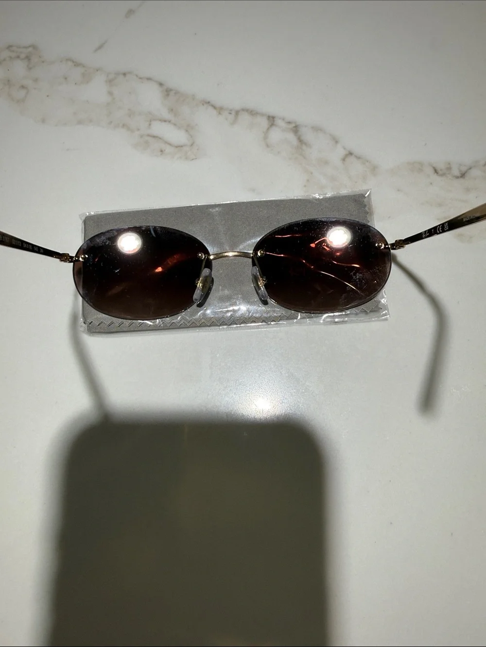 RAYBAN Artista Gradient Brown Rimless Sunglasses, Gold Accent